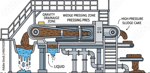 Belt Filter Press for Sludge Dewatering Process Diagram.