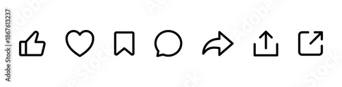 Like, comment, share icon buttons and Thumbs up and love heart flat icon , Social media notification icons. emoji post reactions - Add to favorite icon set. EDITABLE STROKE