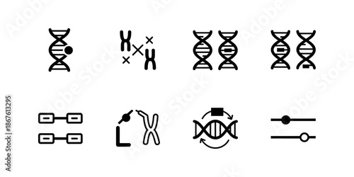 Collection of vector icons set of DNA symbols in modern, simple, clean and abstract style. Icons for business, science, and personal branding.