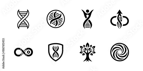 Collection of vector icons set of DNA symbols in modern, simple, clean and abstract style. Icons for business, science, and personal branding.