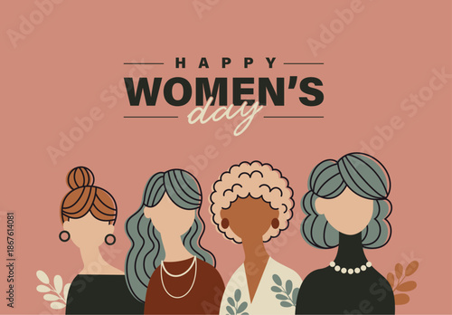 Set of International Women’s Day poster, greeting card, invitation card, cover, sale promotion, pattern background with illustrated women, soft colors, floral elements and decorative typography design