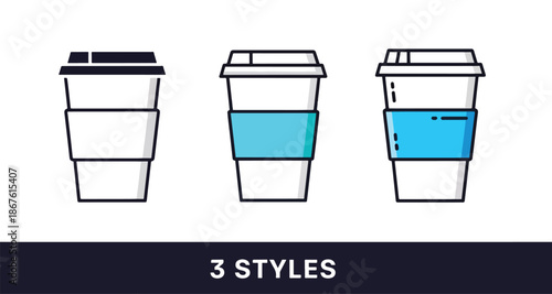 Coffee cup icon set - Glyph and solid icon set - Flat Design Icon - line icon set - Flat Vector icon, icon, Editable stroke icon, Modern icon collection