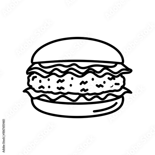Illustrated sandwich with layered fillings isolated on transparent background, Vector