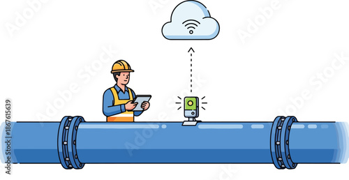 Industrial worker monitoring pipeline with IoT sensor and cloud connectivity.