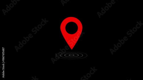 GPS location pointer animated with radio wave, location pointer, pin icon on black background.