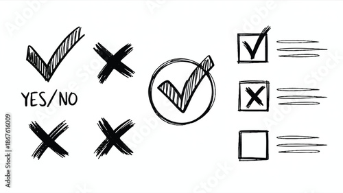 hand drawn checkmarks and crosses for yes no questions