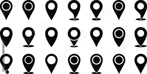 Collection of diverse map pin icons representing location and navigation