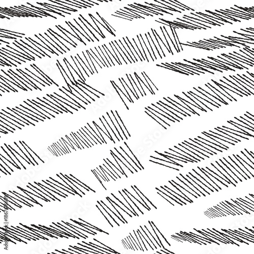 Seamless abstract geometric pattern. Simple background with black, white texture. Digital brush strokes. Lines, squares, grid. Design for textile fabrics, wrapping paper, background, wallpaper, cover.