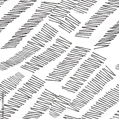 Seamless abstract geometric pattern. Simple background with black, white texture. Digital brush strokes. Lines, squares, grid. Design for textile fabrics, wrapping paper, background, wallpaper, cover.