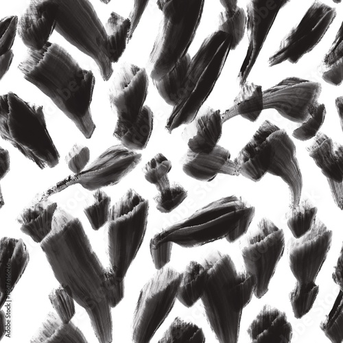 Seamless abstract geometric pattern. Background in black, grey, white. Illustration. Lines, stains. Design for textile fabrics, wrapping paper, background, wallpaper, cover.