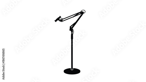 Black silhouette of a microphone stand on a isolated on white background