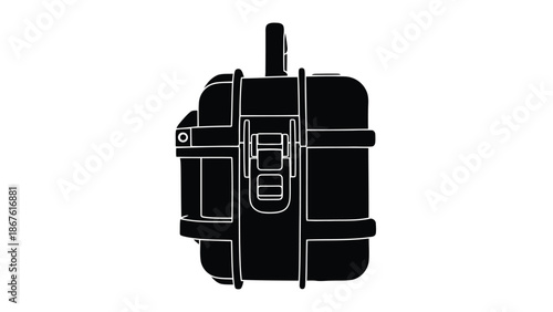 Black silhouette of a suitcase with white outline isolated on white background