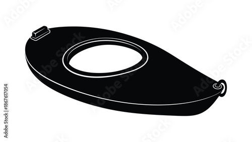 Black silhouette of a toilet seat cover with hinge and lid stop, flat design isolated on white background