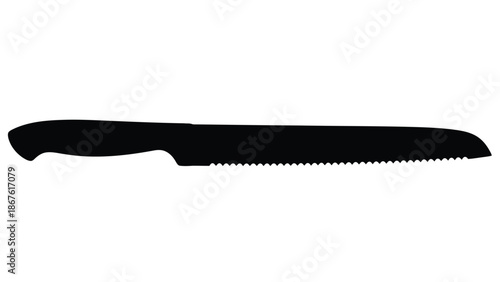 Black silhouette of a serrated knife on a isolated on white background