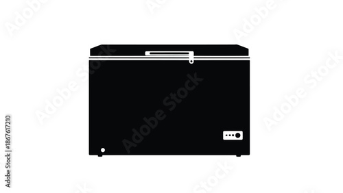 Black chest freezer silhouette isolated on white background