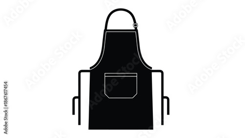 Black apron silhouette with pocket and straps isolated on white background