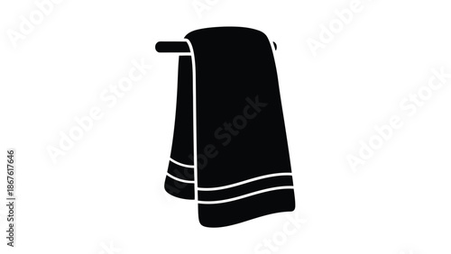 Black towel silhouette with white stripes on a isolated on white background