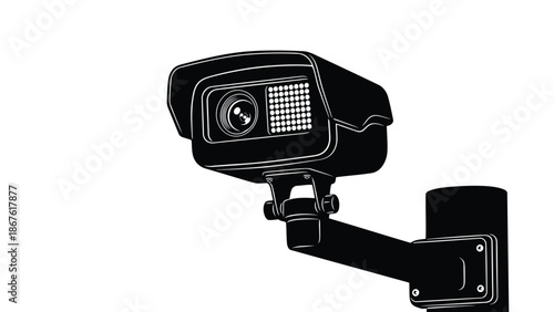 Black silhouette of a security camera on a isolated on white background