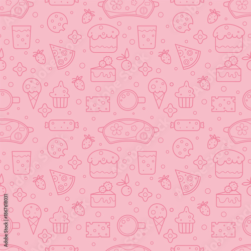 Pink Seamless Food Pattern with Desserts
