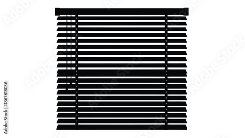 Black Venetian blind silhouette with horizontal slats isolated on white background