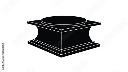 Black silhouette of a square pedestal with a circular top isolated on white background