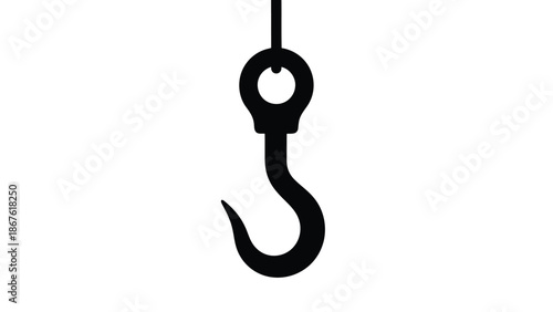 Black silhouette of a fishing hook icon symbol isolated on white background
