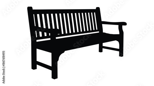 Black silhouette of a wooden bench on a isolated on white background
