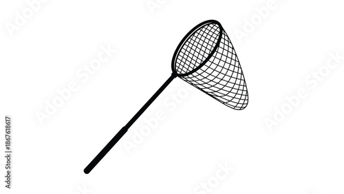 Black silhouette of a fishing net on a isolated on white background