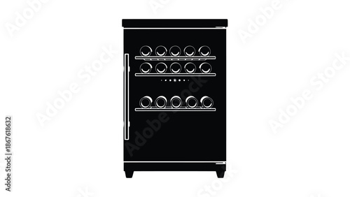 Black wine fridge silhouette with white outline isolated on white background
