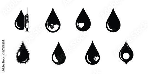 Blood Drop Icon Bundle – Medical & Donation Vector EPS Simple and clean blood drop icon bundle suitable for medical services, blood donation campaigns, healthcare apps, and hospital designs. 