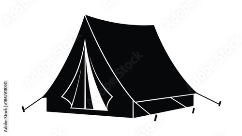 Black silhouette of a camping tent on a isolated on white background