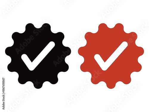 Two gear icons with checkmarks one black and one orange silhouette