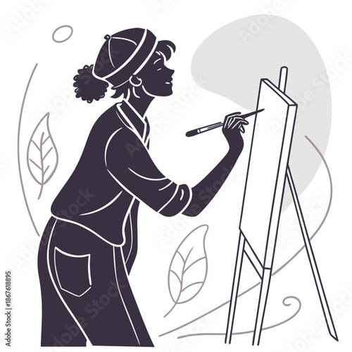 Creative woman painting on canvas with brush in hand