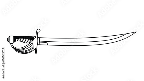 Cutlass sword with curved blade and wrapped handle flat vector design isolated on white background