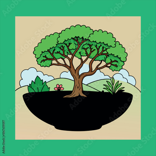 Small green bonsai tree in plant po