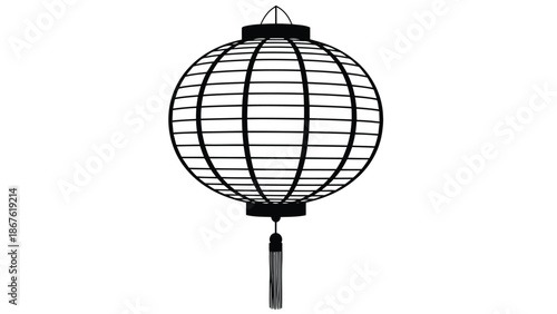 Black metal lantern silhouette with tassel isolated on white background