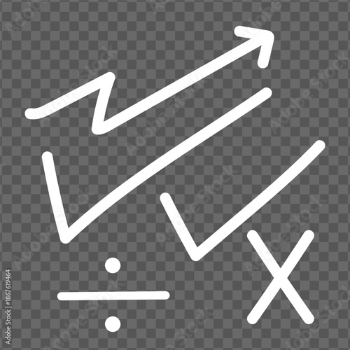 White mathematical symbols isolated on transparent background