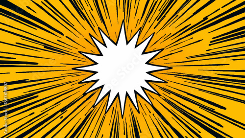 Abstract vector illustration of a bright yellow sunburst with orange rays creates a hot summer sunshine design and star pattern background for a textured art wallpaper