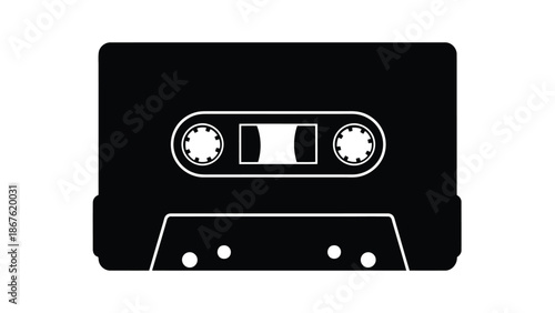 Minimalist black cassette tape icon symbol silhouette isolated on white background