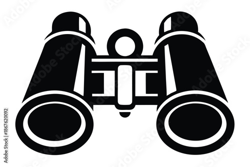 Simple Binoculars Icon in Black and White for Wayfinding and Navigation Signage