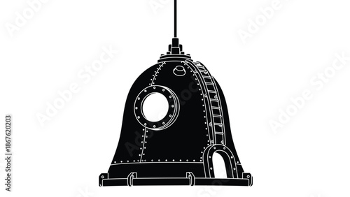 Black silhouette of a steampunk-style airship dome with porthole and antenna isolated on white background