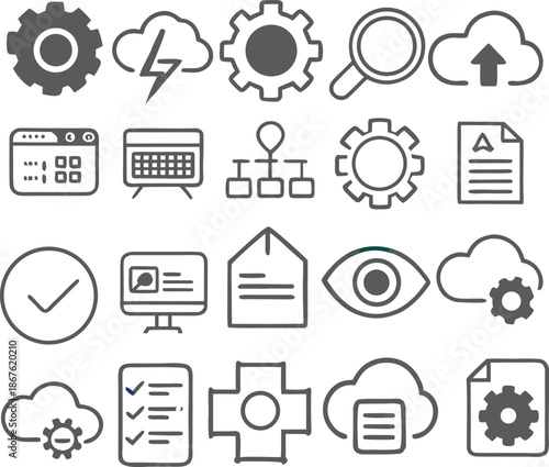 Web icons set featuring business and finance symbols for internet communication and digital media design