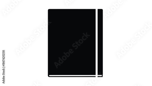 Black silhouette of a closed book with a spine, minimalist flat design isolated on white background