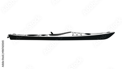 Black silhouette of a kayak on a isolated on white background