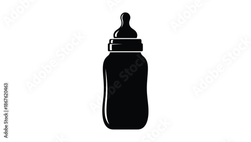 Black silhouette of a baby bottle on a isolated on white background