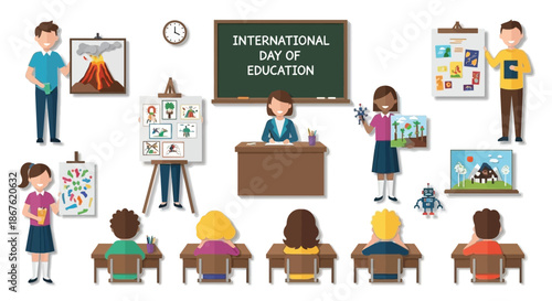 Classroom scene celebrating international day of education with diverse students