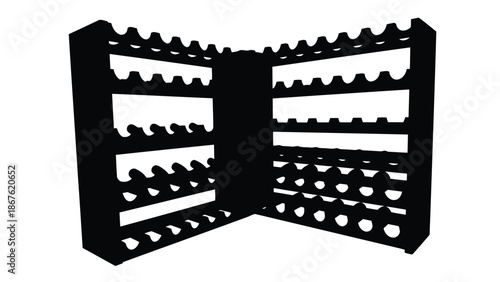 Black silhouette of a wine rack with bottles on a isolated on white background