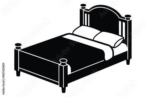 Bed Symbol Silhouette, Minimalist Vector Icon for Home Goods and Furniture Retail Branding