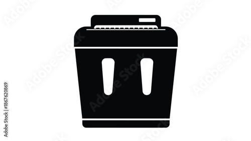 Minimalist black silhouette of a trash can icon symbol isolated on white background