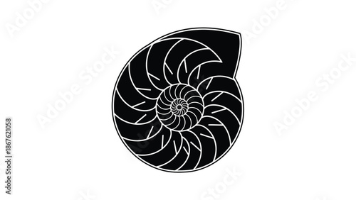 Minimalist black nautilus shell symbol silhouette vector isolated on white background